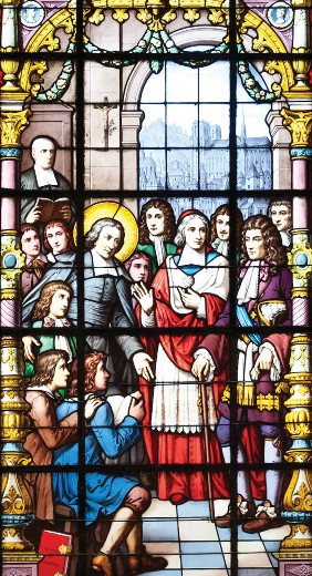 James II Visiting Children of His Irish followers glass stained window